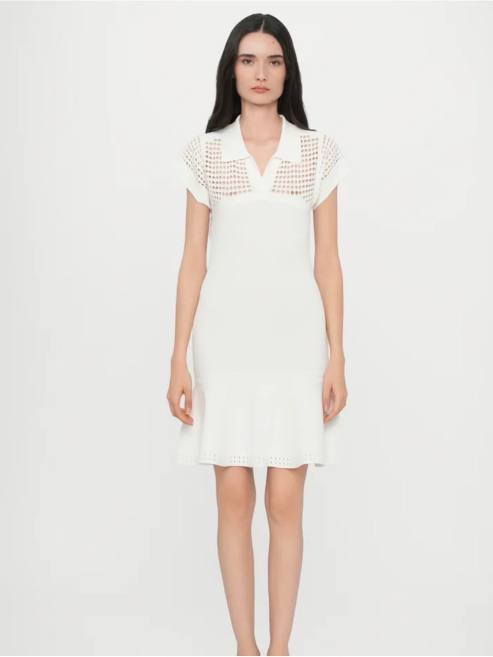 HAZEL DRESS - JERSEY DRESS - IVORY Women's White Eyelet Polo Dress